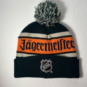 Jagermeister NHL Pompom Knit Beanie Taboggan Green Orange White One Size Hockey